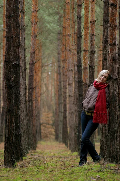 青年独自妇女在森林中 — 图库照片