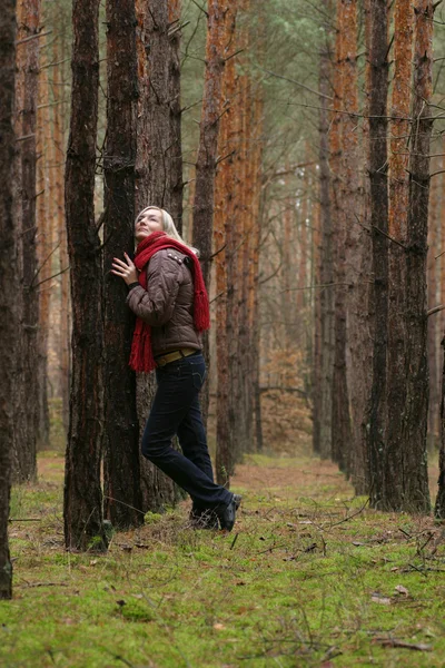 Young alone women in forest Stock Photo