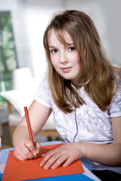 Drawing schoolgirl — Stock Photo, Image