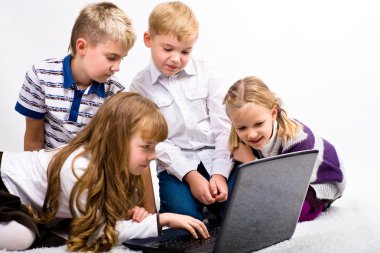 Children with laptop clipart