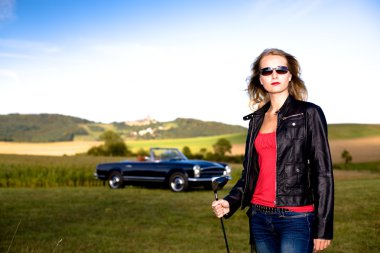 Golf Girl and a classic car clipart