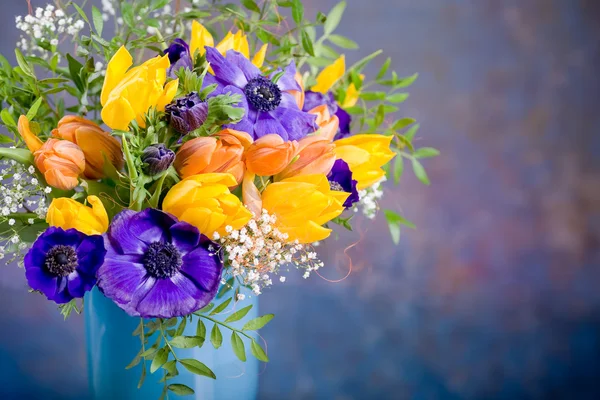 Bunch of anemones and tulips — Stock Photo, Image