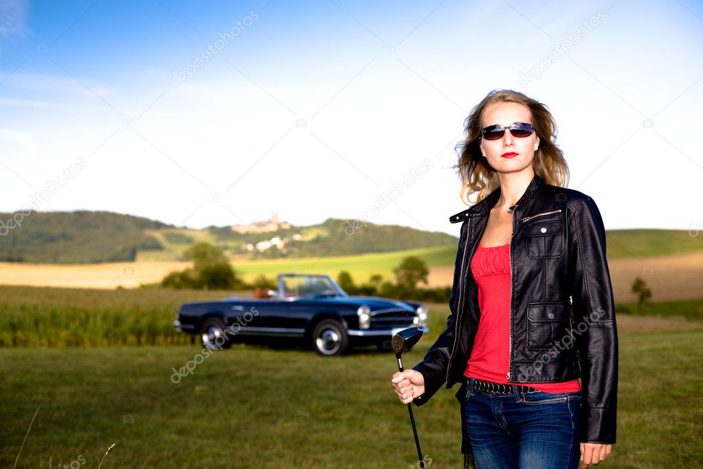 Golf Girl and a classic car