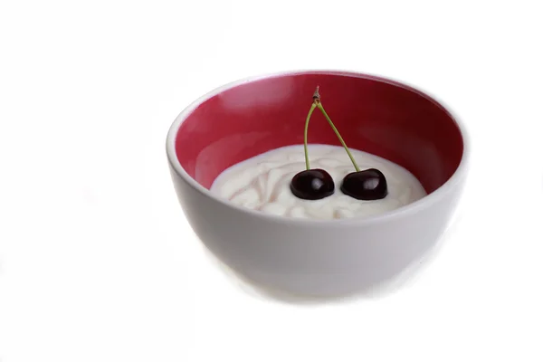 Cherry yogurt in — Stock Photo, Image