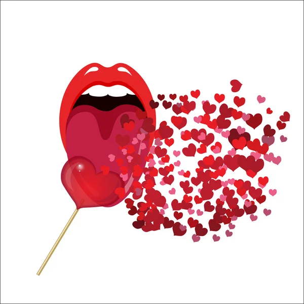 Red woman's lips and candy — Stock Vector