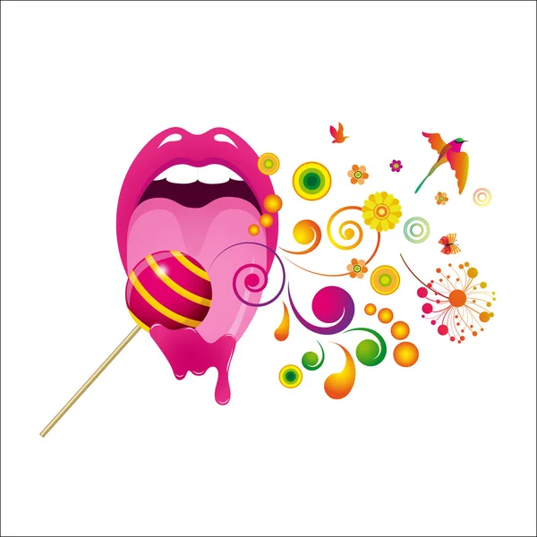 Рожеві жіночі губи і цукерки — стоковий вектор