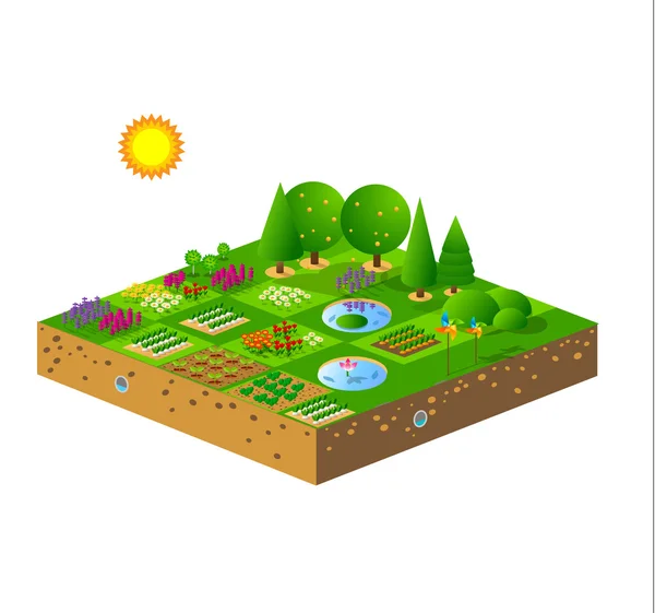 Green landscape and Garden — Stock Vector