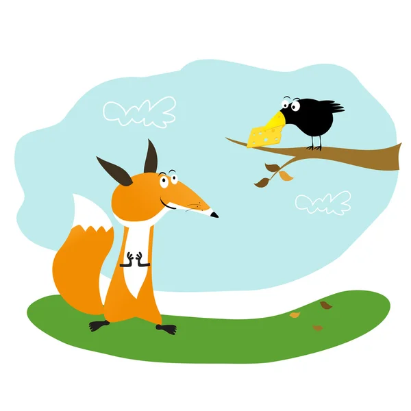 Fuchs, Käse und Krähe — Stockvektor