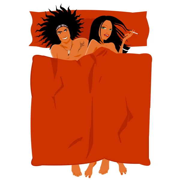 Liefde paar in bed — Stockvector