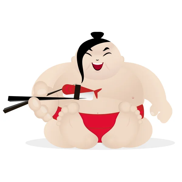 Şirin sumo güreşçisi ve sushi — Stok Vektör
