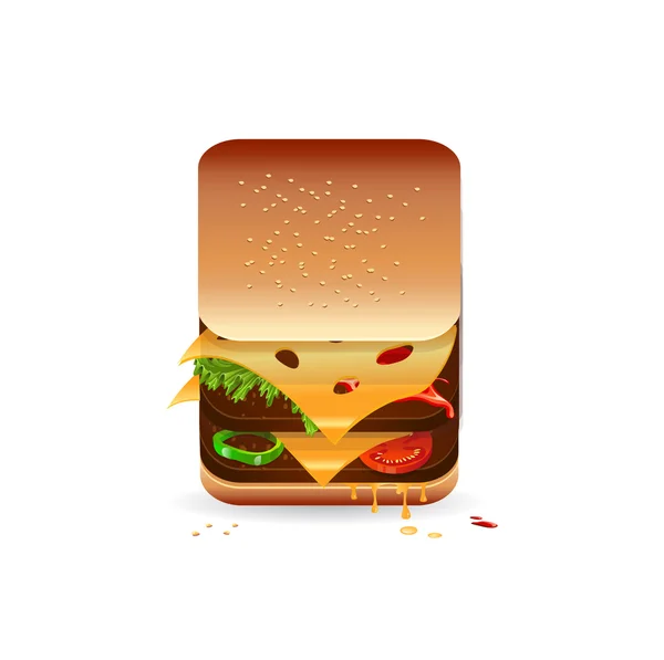 Gran fresco delicioso doble hamburguesa icono — Vector de stock