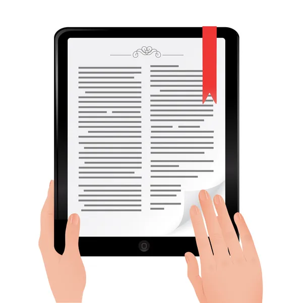 Читання книги на планшеті ipad — стоковий вектор
