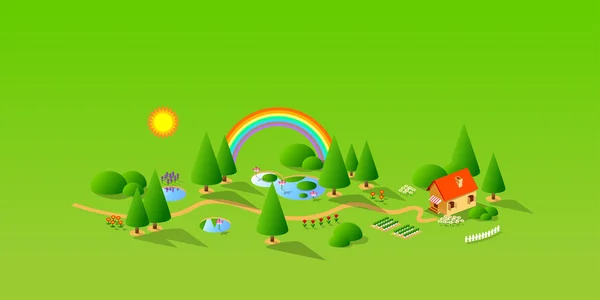 绿色 landschaft 和房子 — 图库矢量图片