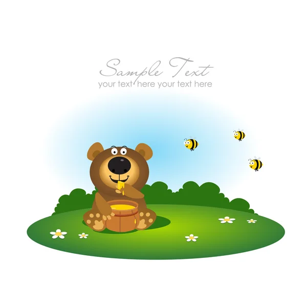 Urso bonito comer mel — Vetor de Stock