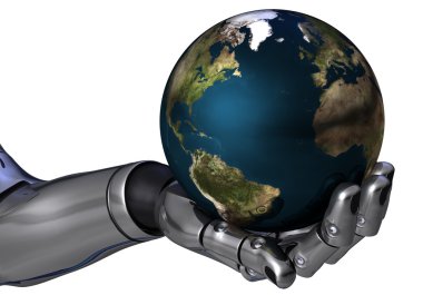 Robot arm holding the earth clipart