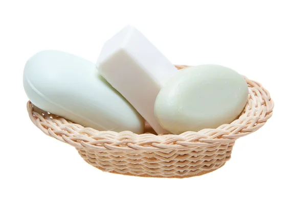Soaps and basket — Stock Photo, Image