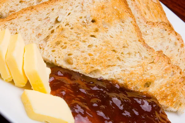 Brood, jam en boter — Stockfoto