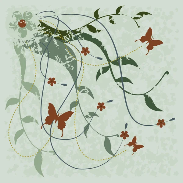 Fleurs, papillons et branches — Image vectorielle