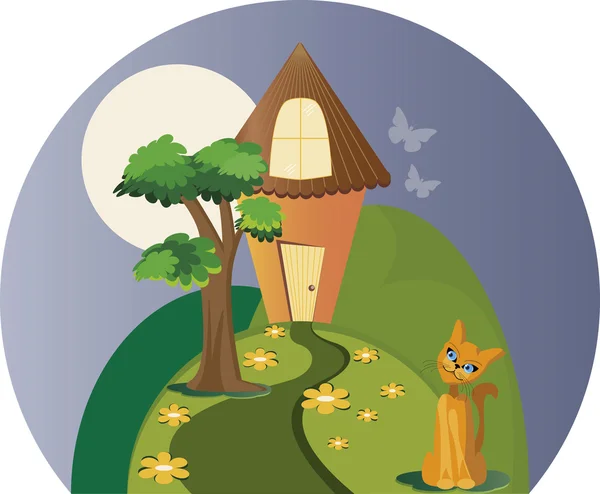 The house and the cat. — Stock Vector