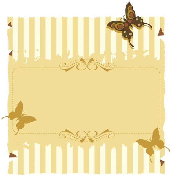Paper invitation with stripes and butterflies. — Stock Vector