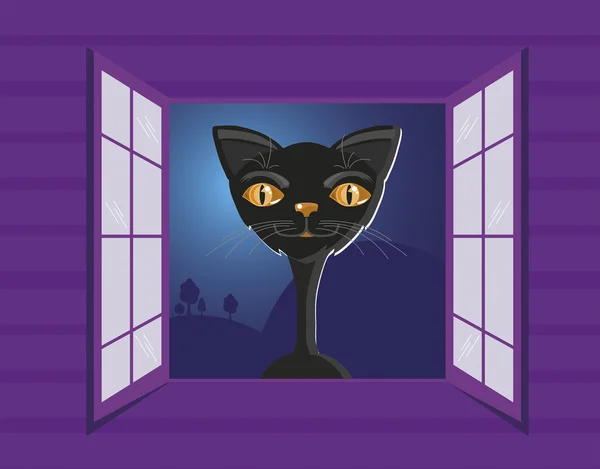Chat noir dans la fenêtre. — Image vectorielle