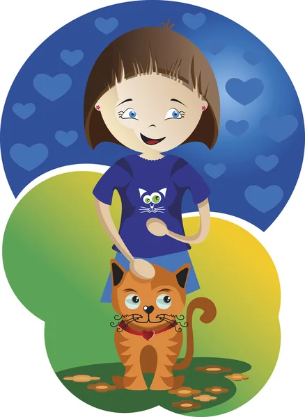 Girl with Cat — Stock Vector