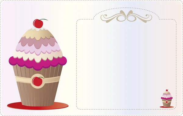 紙の装飾品の招待状とカップケーキで示されています — ストックベクタ
