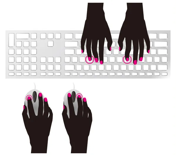 Mão e computador teclado, mouse — Vetor de Stock