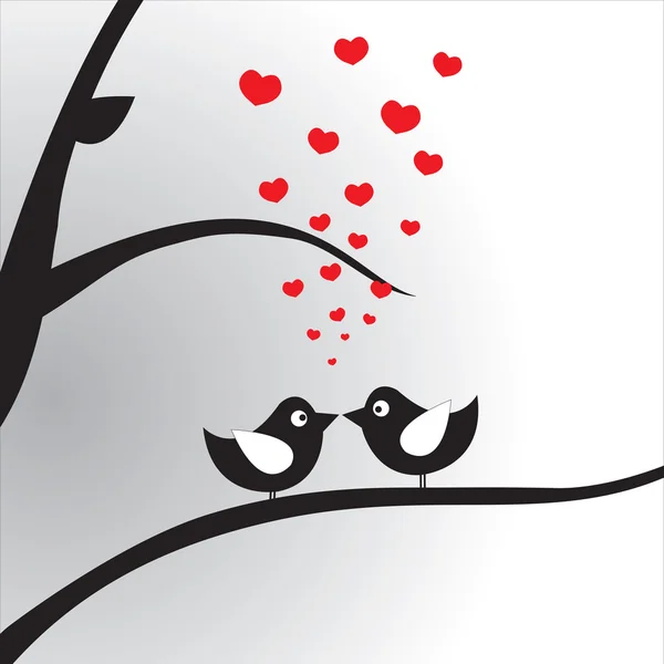 Oiseaux amoureux sur la branche — Image vectorielle