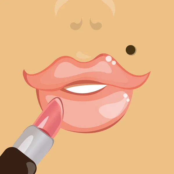 Salón de belleza primer plano de los labios femeninos con un lápiz labial rosa — Vector de stock