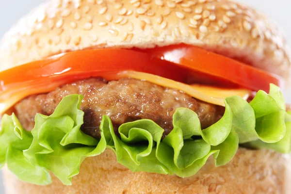 Hambúrguer de queijo com tomate e alface — Fotografia de Stock