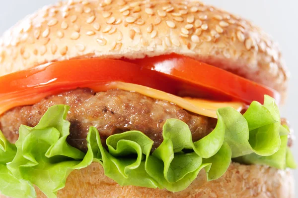 Cheeseburger s rajčaty a salátem — Stock fotografie