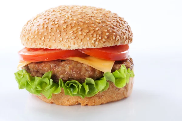 Cheeseburger s rajčaty a salátem — Stock fotografie