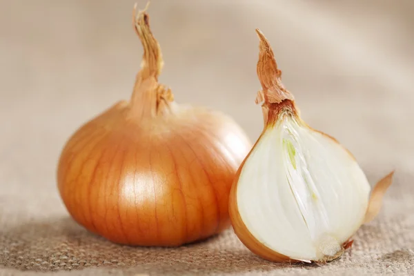 Onion on sacking — Stock Photo, Image