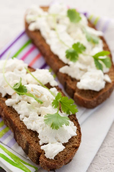 Sandwich with cottage cheese and coriander — Stock Photo, Image