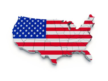 USA flag map. 3d clipart