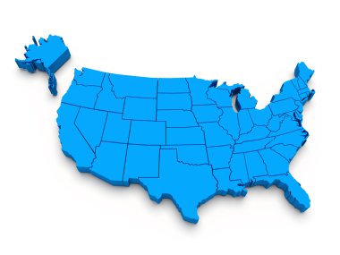 Blue map of USA. 3d clipart