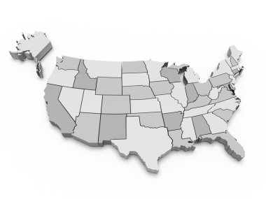 Gray map of USA. 3d clipart