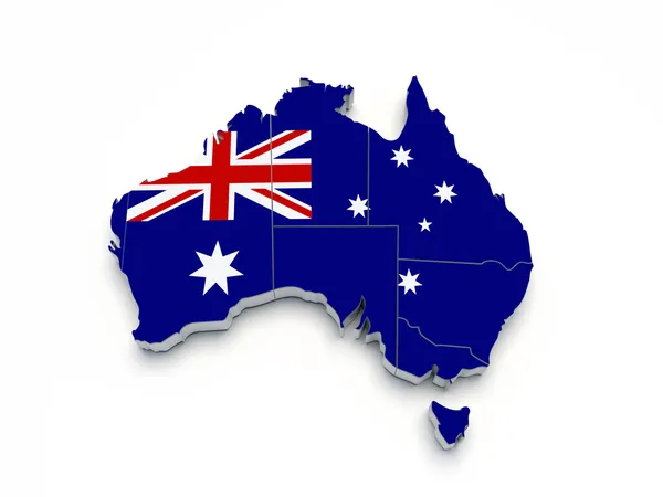 Australien 3d flagga karta på vit — Stockfoto