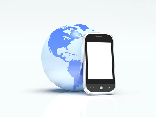 Glóbus a mobilní telefon izolované na bílém. 3D — Stock fotografie