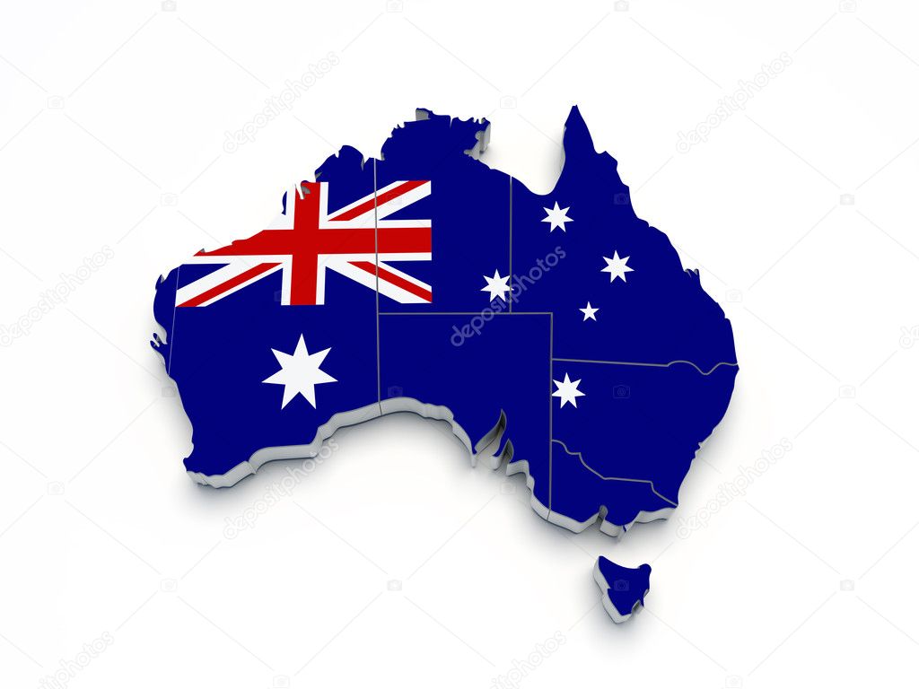 Australia 3D flag map on white