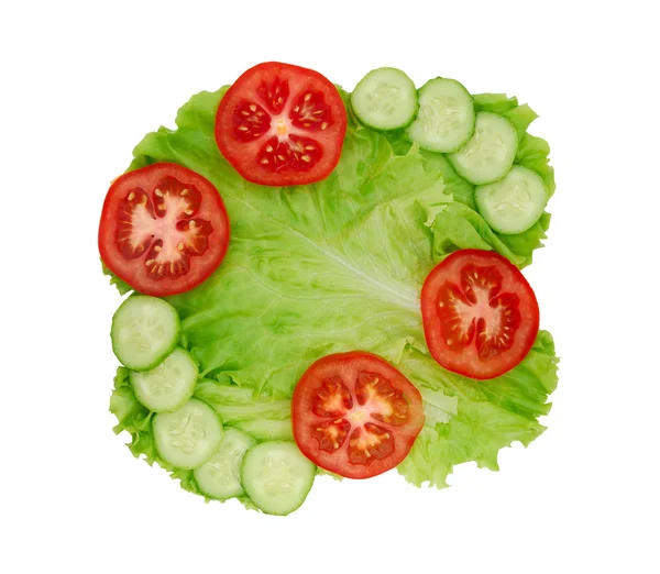 Lettuce with cucumber and tomato slices — Stock Photo, Image
