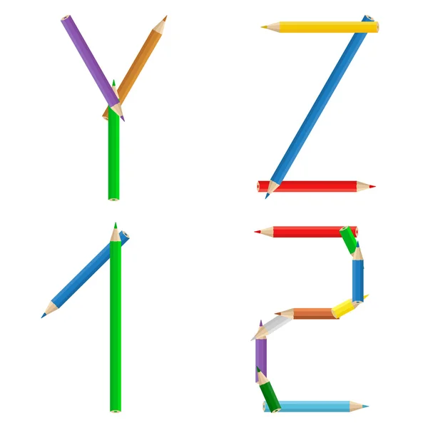 Colored Pencils Alphabet and Numbers — Stock Vector