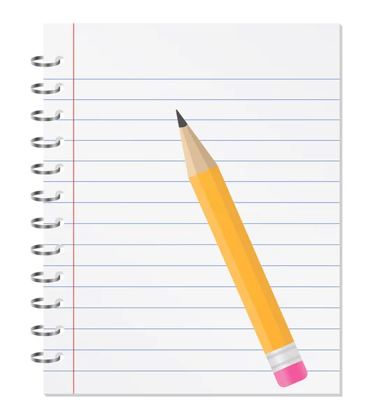 オレンジ色の鉛筆と紙のノートをベクトル — ストックベクタ