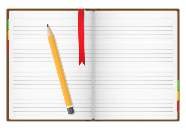 Cuaderno abierto con lápiz — Archivo Imágenes Vectoriales