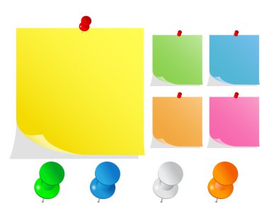 Vector Post-It Notes with Push Pins clipart
