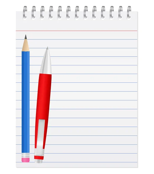 Caderno de papel com caneta e lápis — Vetor de Stock