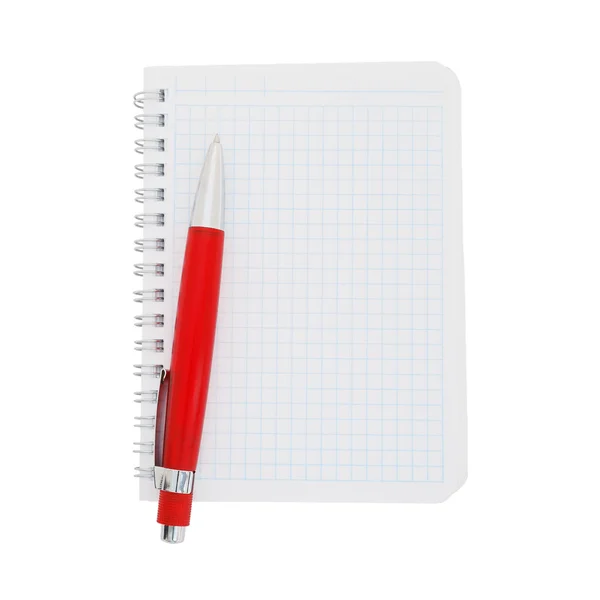 Бумажная тетрадь с красной ручкой — стоковое фото