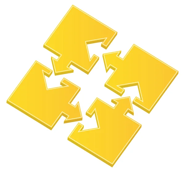 Vector piezas rompecabezas amarillo con flechas — Vector de stock