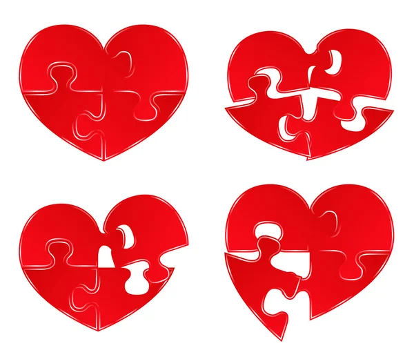 Vector Red Heart Puzzles — Stock Vector